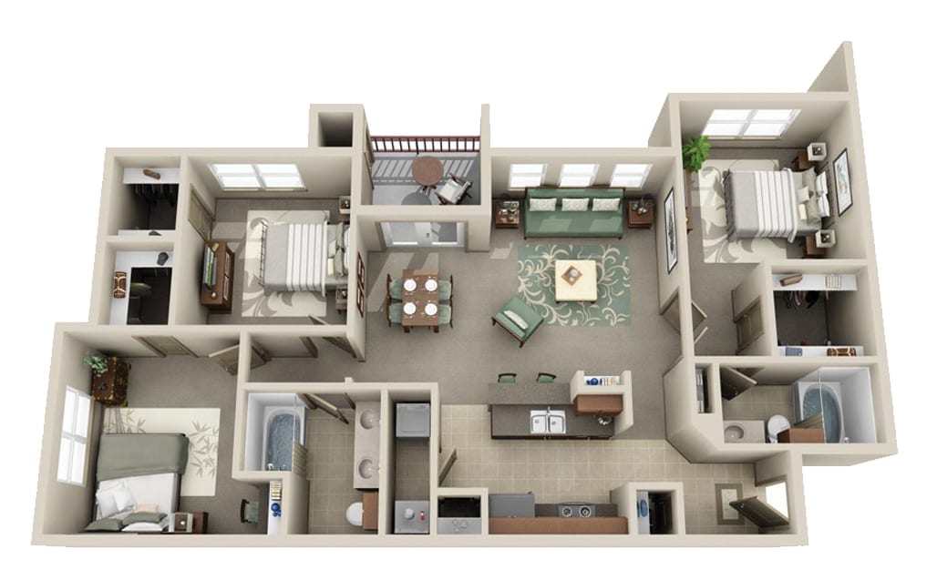 Floor Plan - Three Bedroom Two Bath