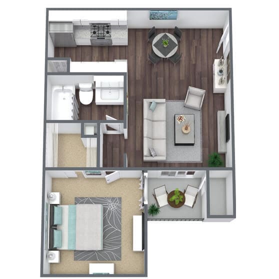 Floor Plan - A2: 1 Bed 1 Bath