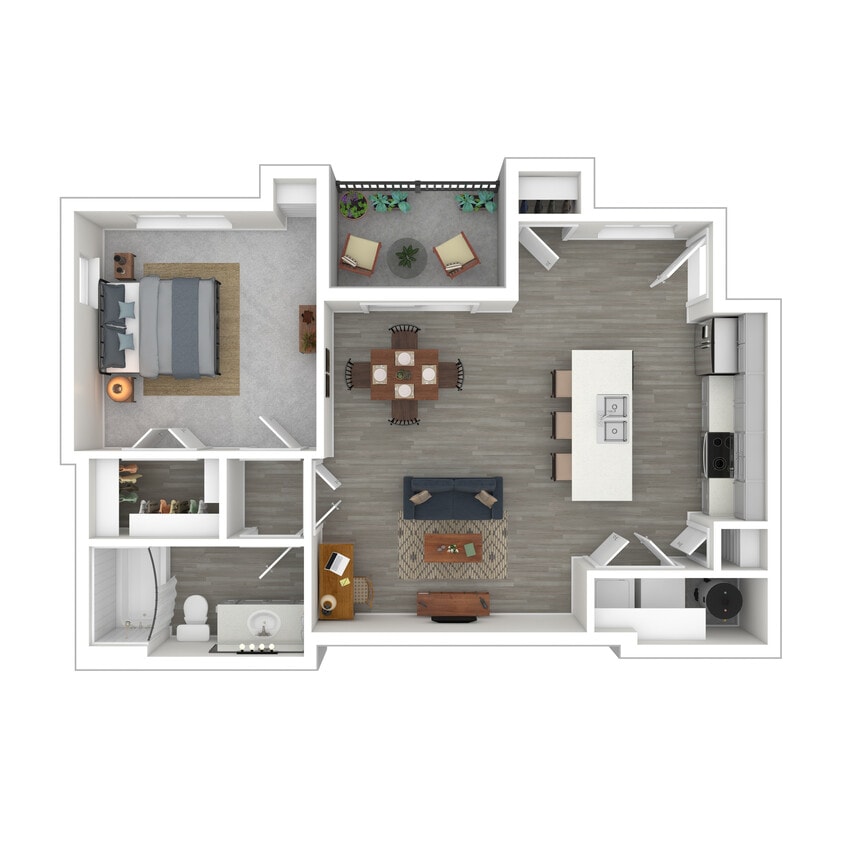 Floor Plan - 1 Bed 1 Bath Garage 830 SqFt (784 Net)
