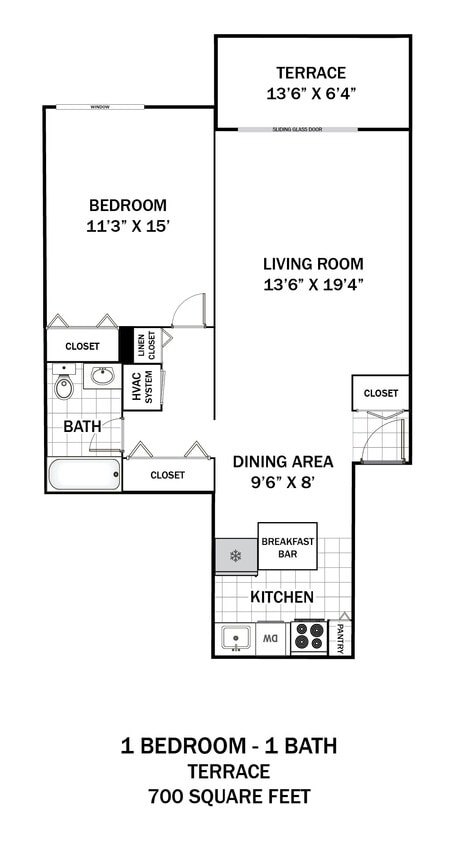Floor Plan - 1 Bedroom Terrace