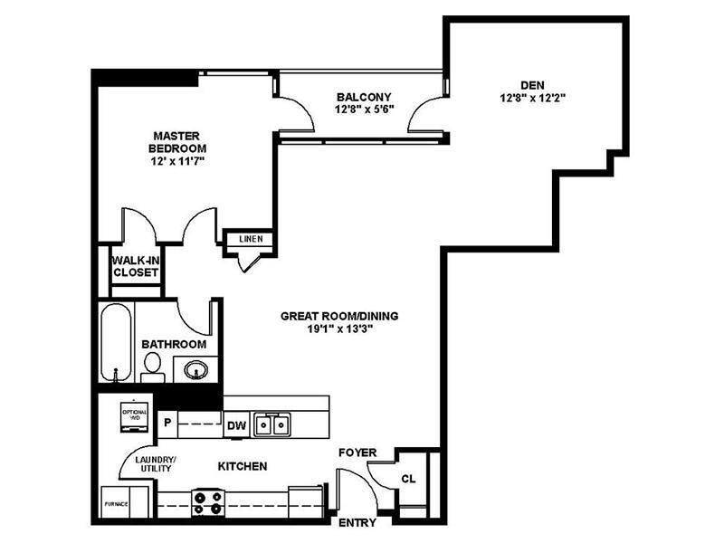 Floor Plan - A6 - One Bedroom with Den One Bath