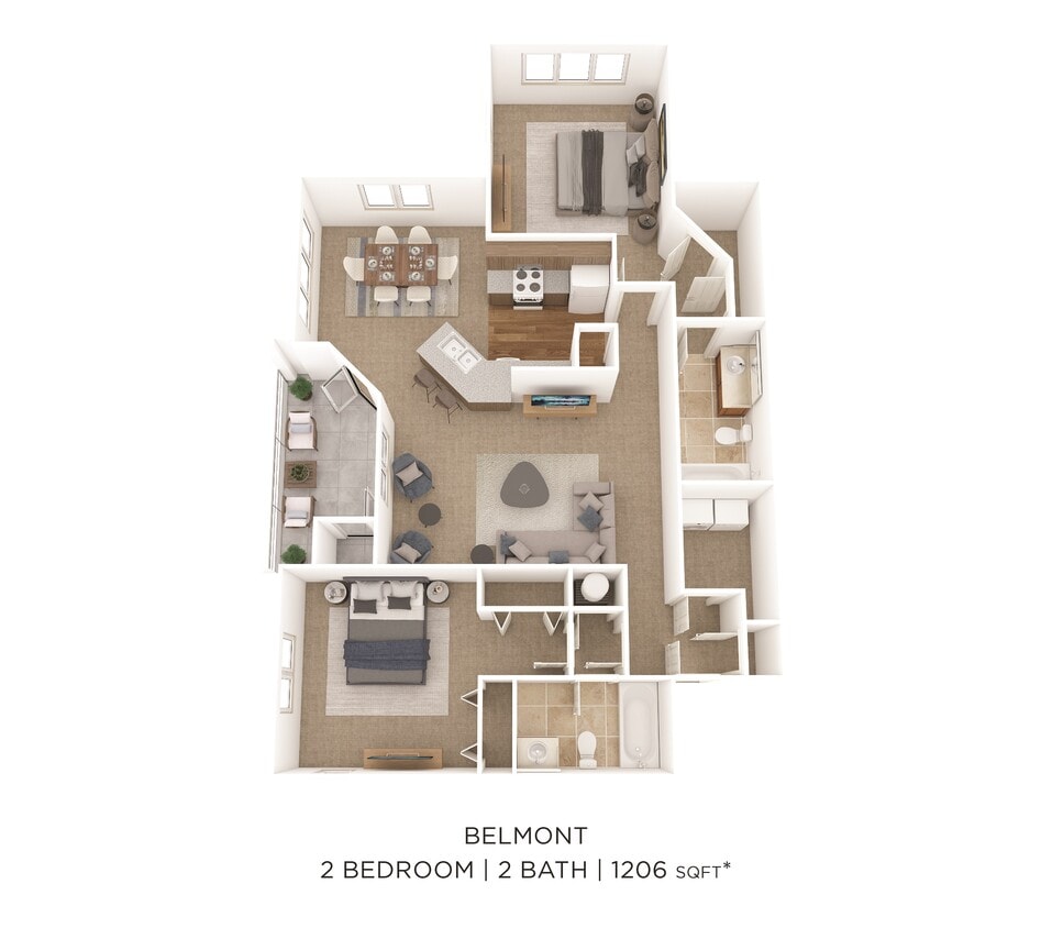 Floor Plan - Two Bedroom 2 Bath-1206 sqft