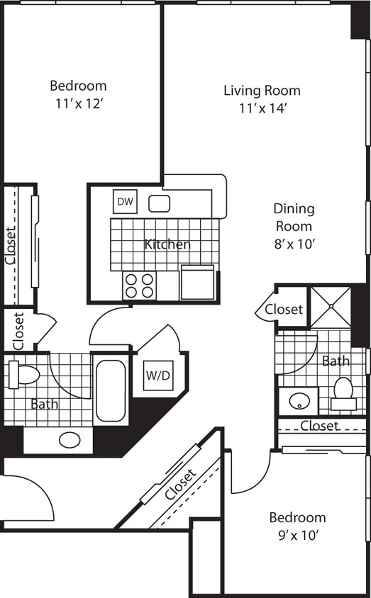 Floor Plan - Two Bedroom 1096