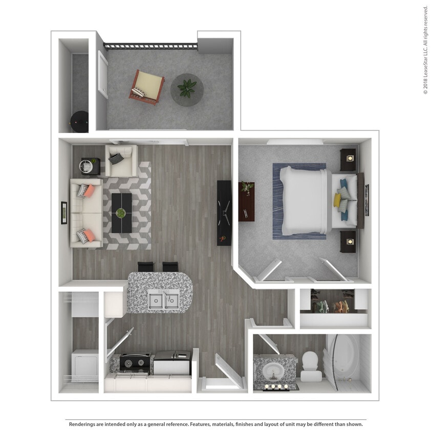 Floor Plan - 1 Bed 1 Bath 766 SqFt (660 Net)