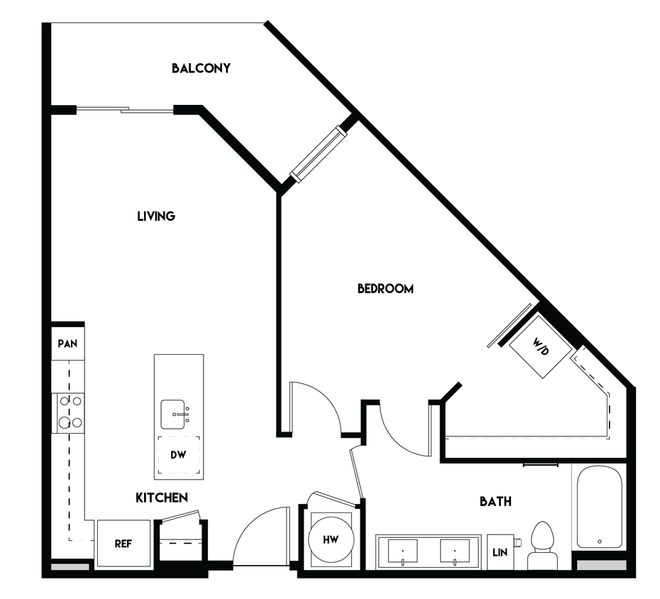 Floor Plan - 1BR 1BA (763 SF)