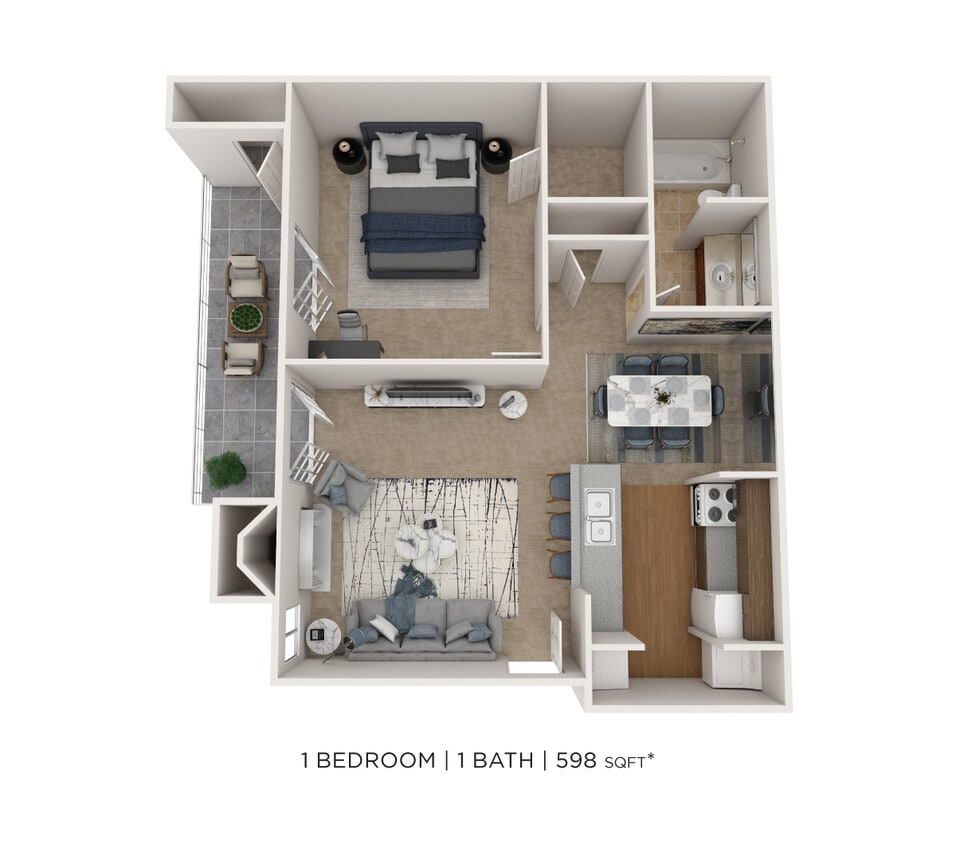 Floor Plan - One Bedroom-598 sqft