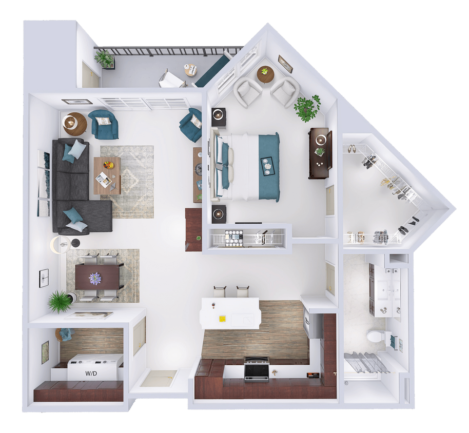 Floor Plan - CrossTown - E1 - 1 Bed - 1 Bath
