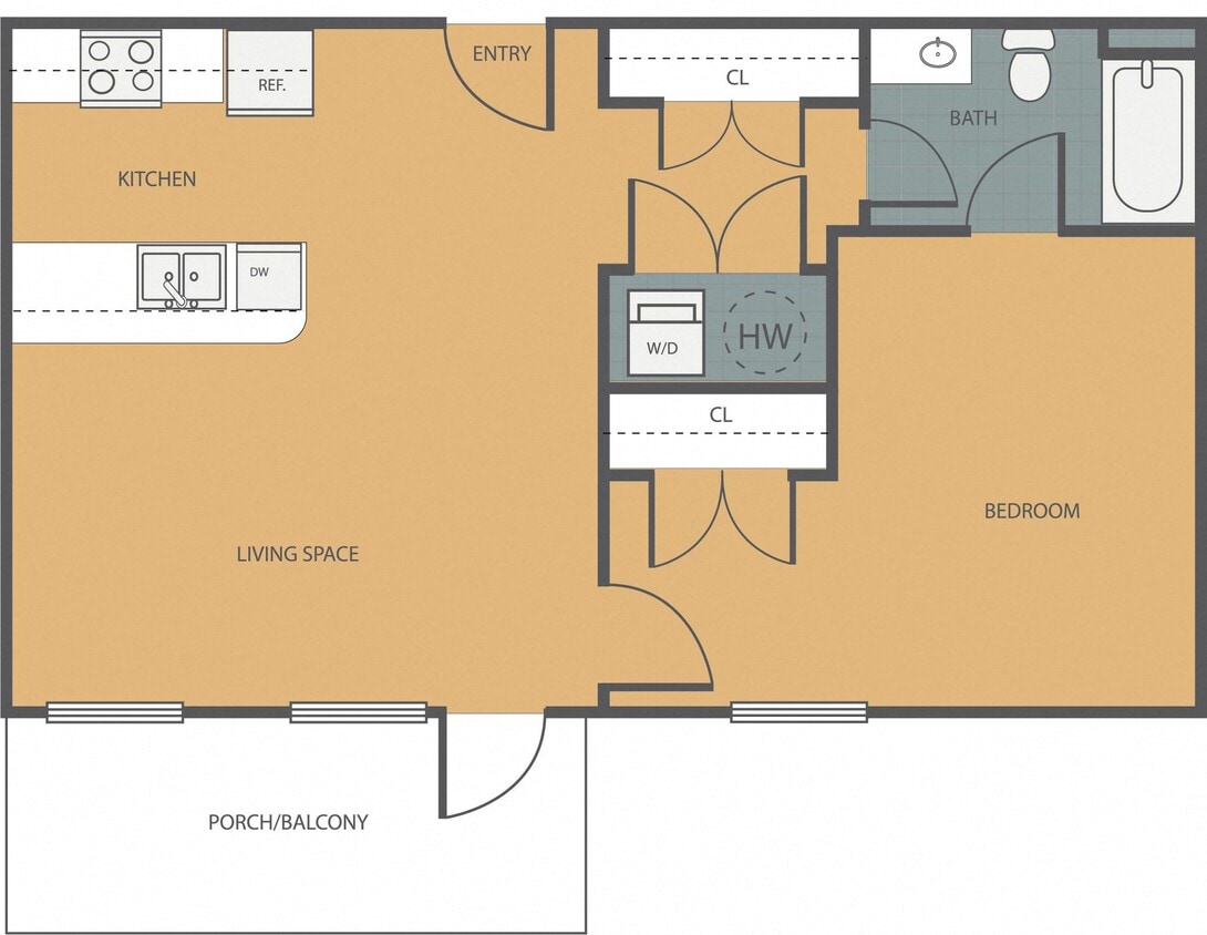 Floor Plan - 1 Bedroom 1 Bath 307
