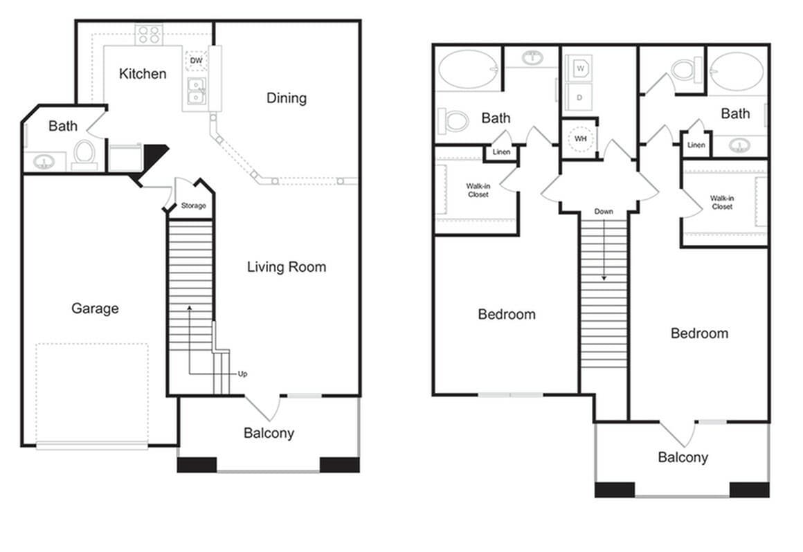 The Ashford Townhome 2 bedroom 2 bathroom with attached garage 1868 sq ft apartment home at The Kendrick located in Atlanta, GA 30324 - The Ashford Townhome