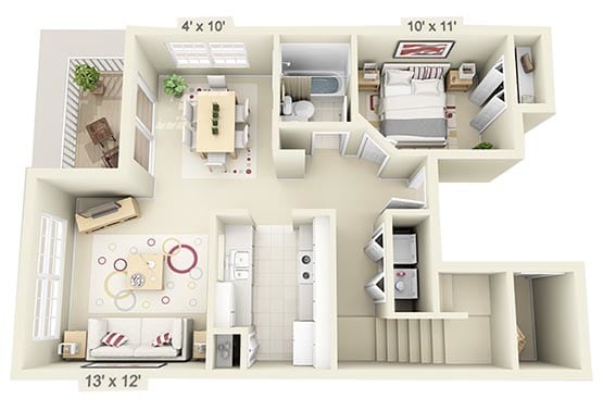 Floor Plan - 2 Bedroom Townhouse w/ Den