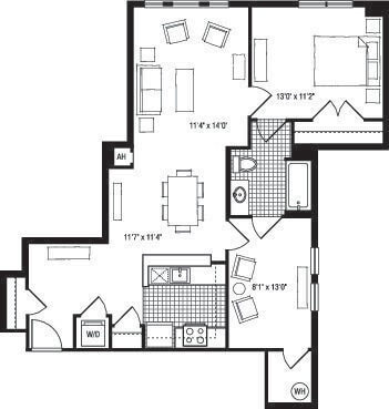 1P den floor plan The Clarendon - 1P den