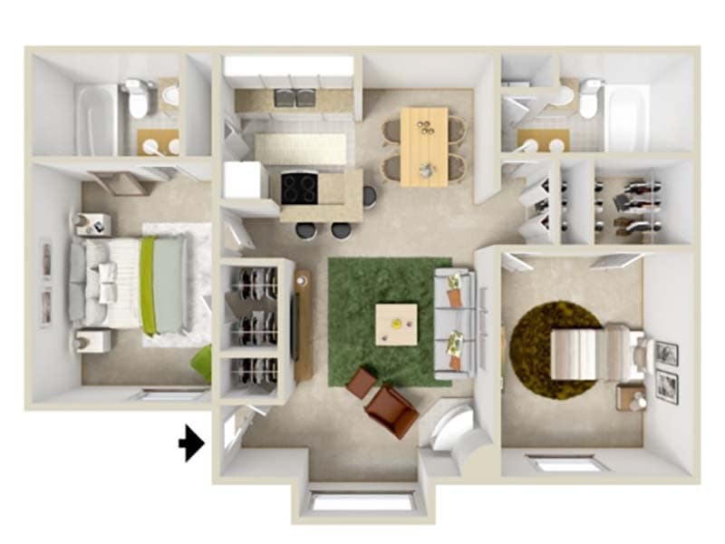 Floor Plan - 2 bed 2 bath B2