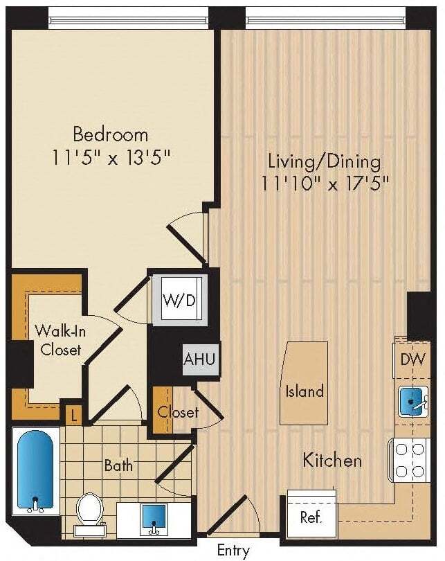 Floor Plan - 1 Bed 1 Bath-A6a