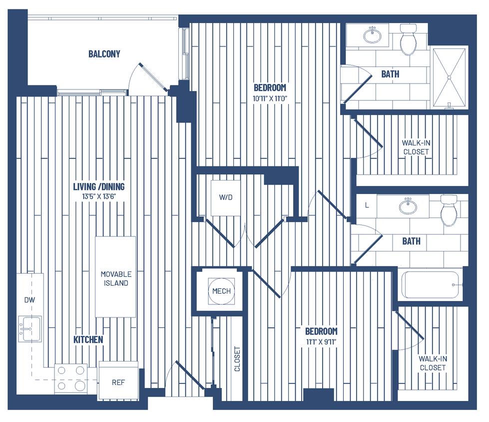 Floor Plan - 2 Bed/2 Bath Junior-HJR2C  x15/x19