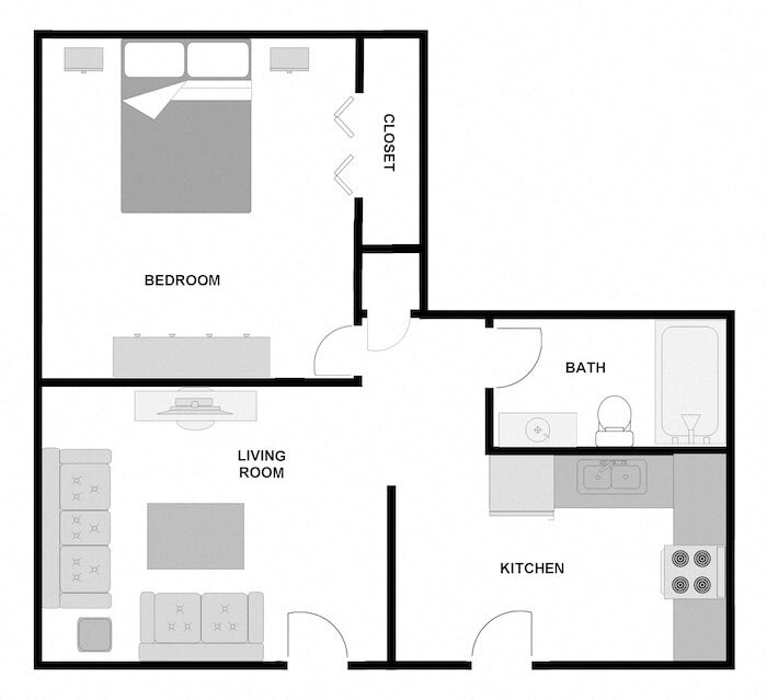 Floor Plan - 1 Bed 1 Bath