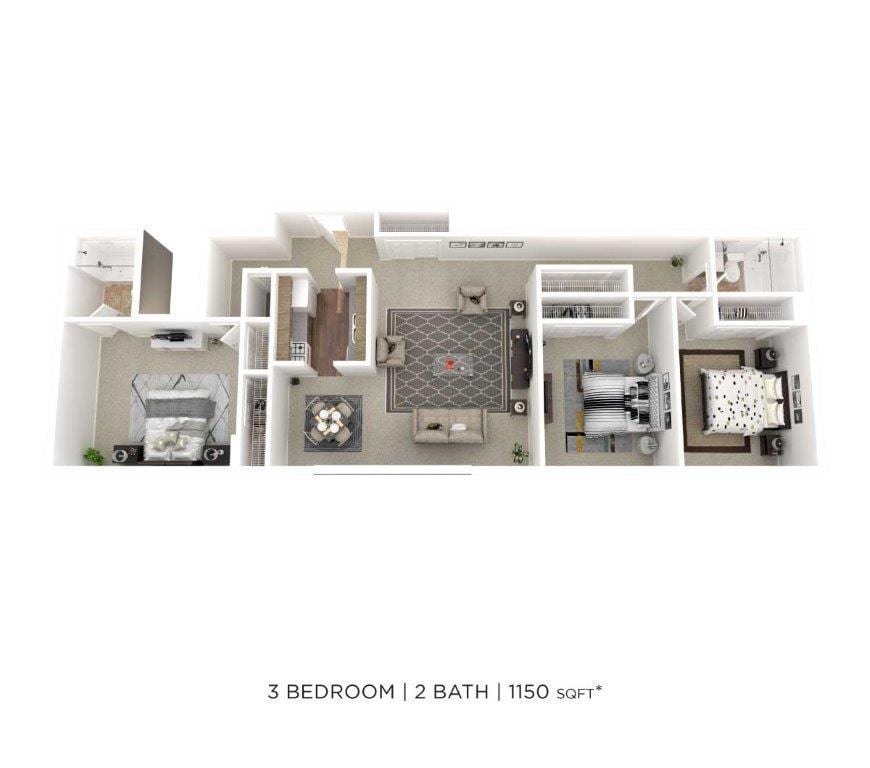 Floor Plan - Three Bedroom 2 Bath - 1,150 sqft