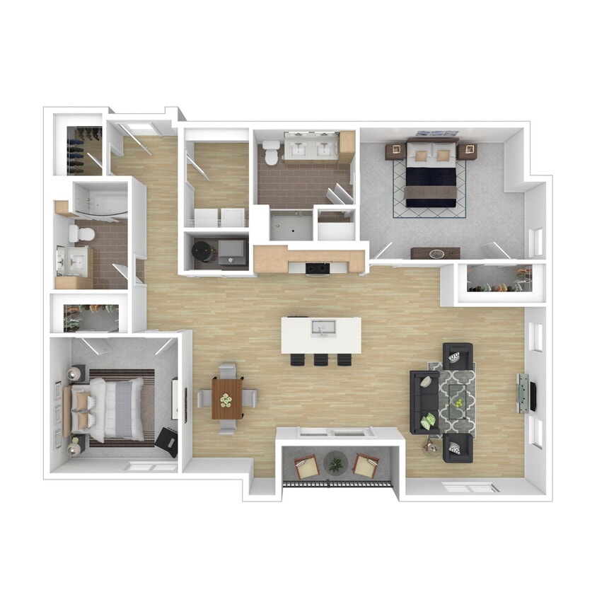 Floor Plan - Two Bed Two Bath 2D