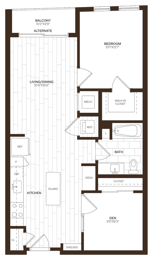 Floor Plan - 1 Bed/1 Bath Den-D4