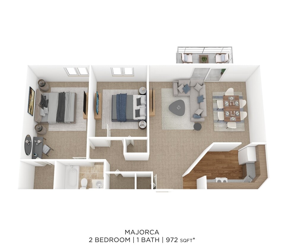 Floor Plan - Two Bedroom- 972 sqft