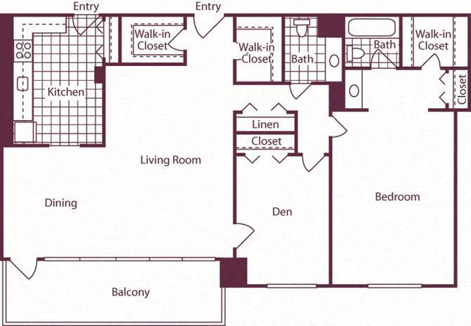Floor Plan - 1 Bedroom + Den, 1.5 Bath 1288 SF A18