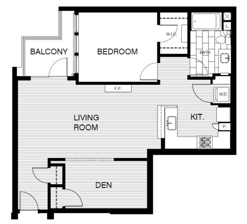 Floor Plan - 1x1 Den 964