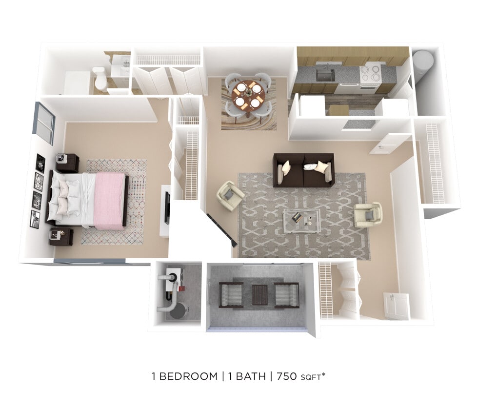Floor Plan - One Bedroom - 750 sqft