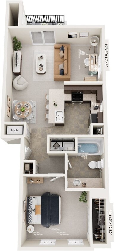 Floor Plan - One Bedroom End