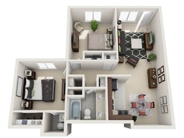 Floor Plan - B2 TWO BEDROOM ONE & HALF BATH
