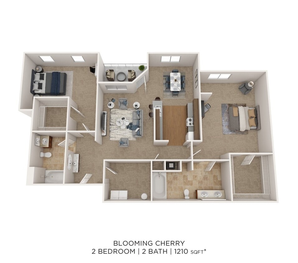 Floor Plan - Two Bedroom 2 Bath- 1210 sqft