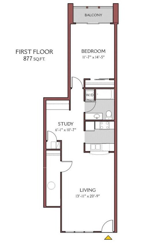 Floor Plan - 1 Bed/1 Bath (1st floor) with Wood Floors