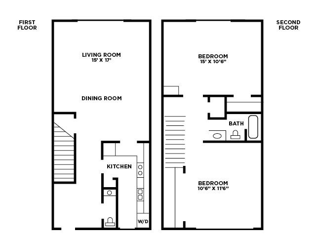 2 Bedroom 1060SF - Two Bedroom Floor Plan A