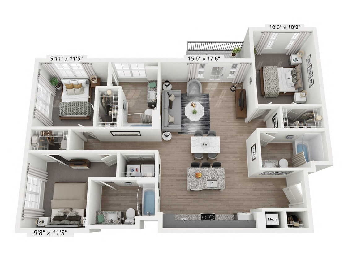 Floor Plan - 3 Bed 3 Bath