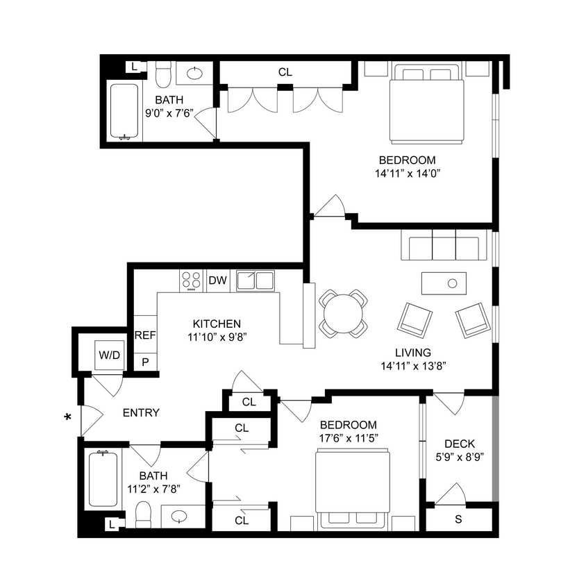 Floor Plan - 2 Bed, 2 Bath B