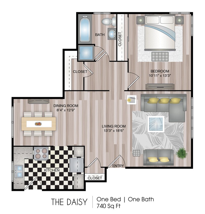 740 sq ft - The Daisy Renovated (Garden)