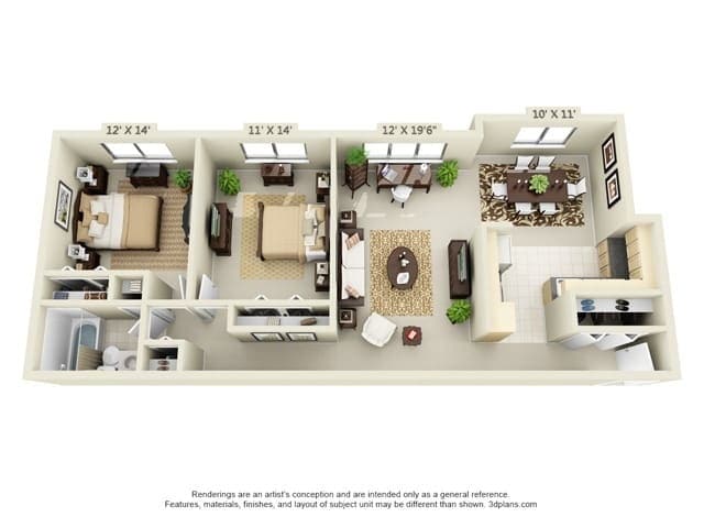 Floor Plan - Plan C 2 Bed 1 Bath