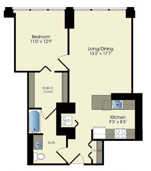 Floor Plan - 1 bedroom / 1 bath (T02)