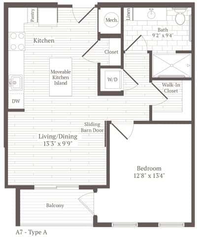 Floor Plan - 1 Bed 1 Bath