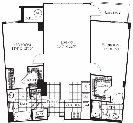 Floor Plan - 2 Bedroom- 1146