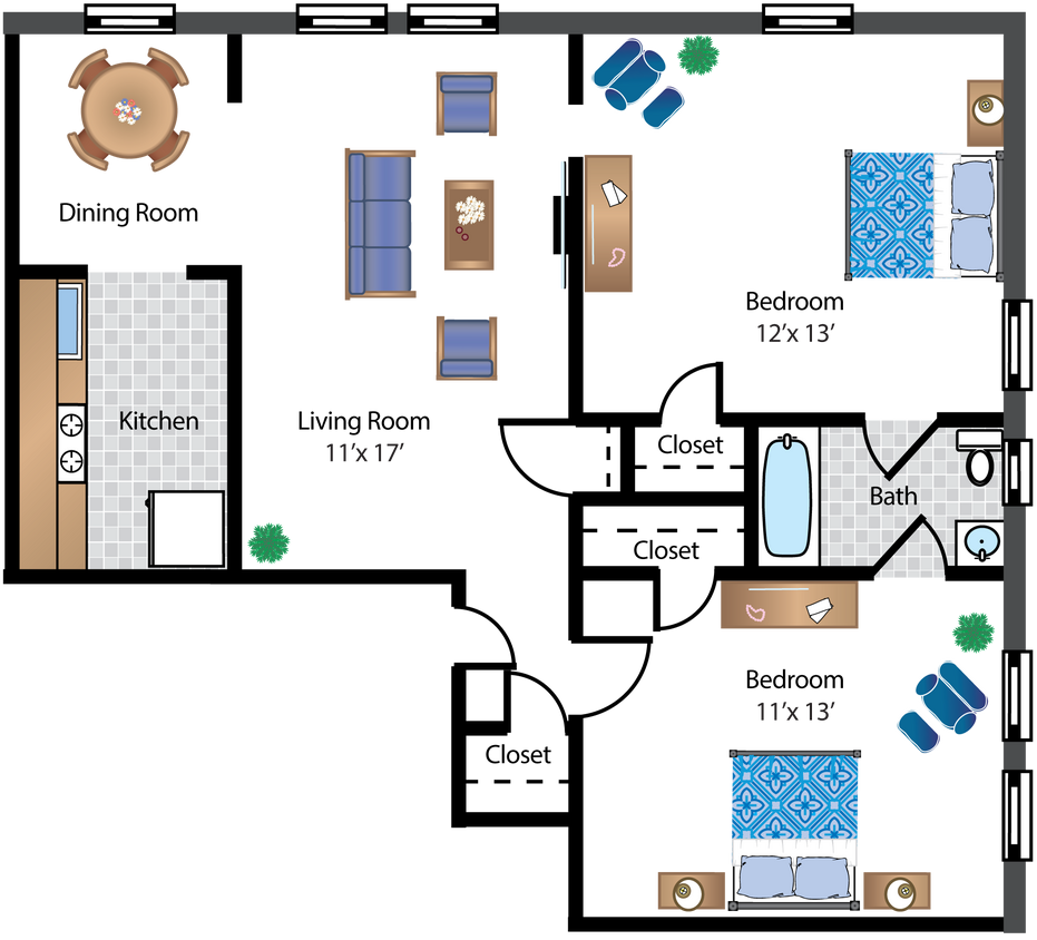 Floor Plan - 2 Bedroom 1 Bath 08 Tier