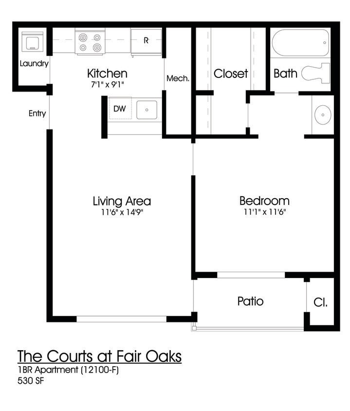 Floor Plan - 1BR 1BA (550sf)