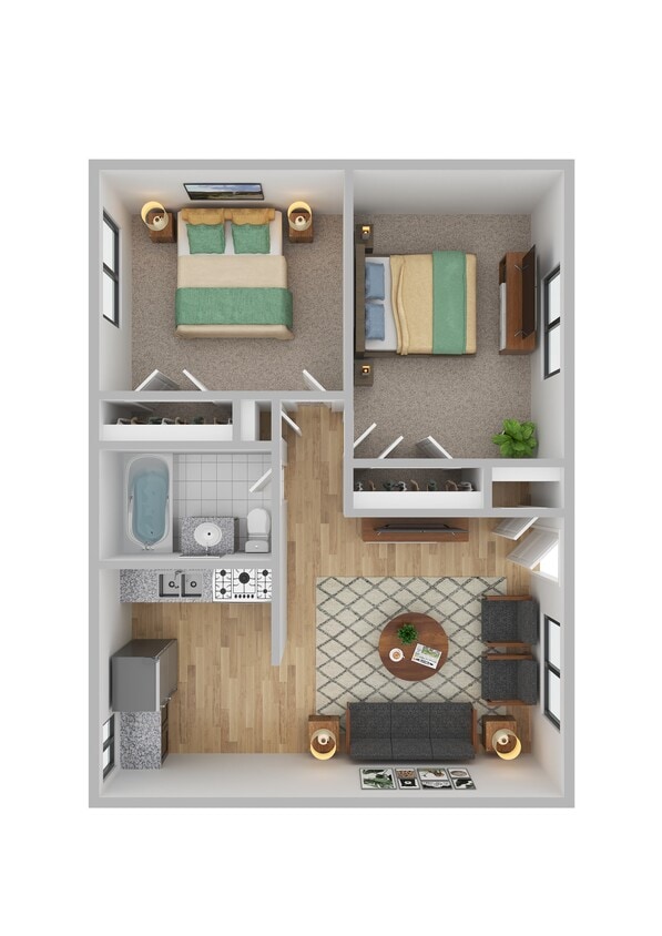 Floor Plan - Two Bed, One Bath Efficiency