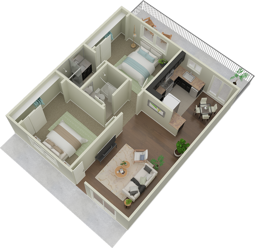 Floor Plan - 2BD, 2BTH