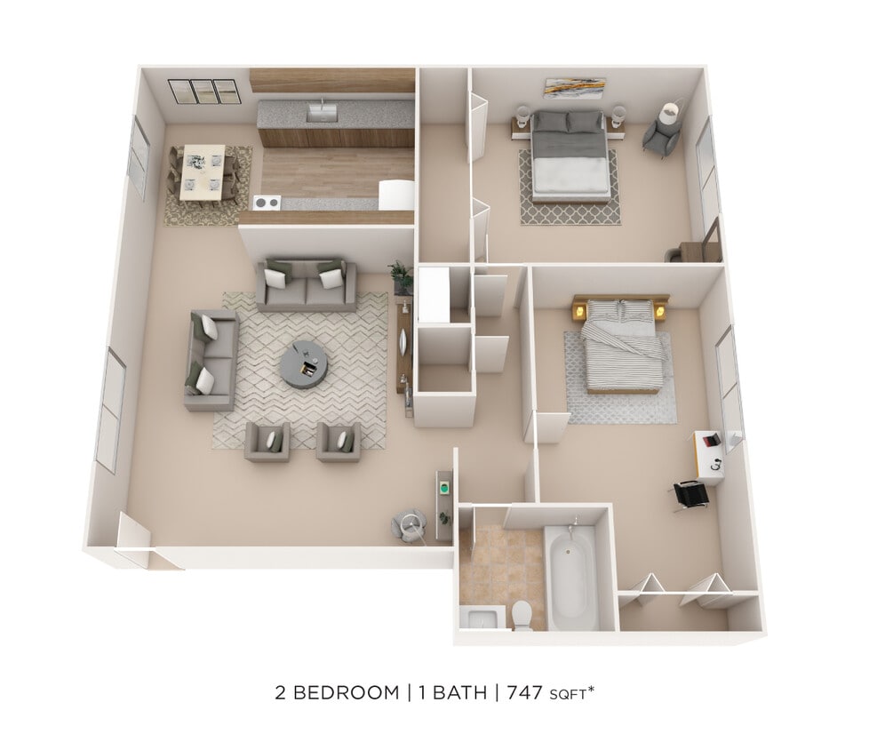 Floor Plan - Two Bedroom- 747 sqft