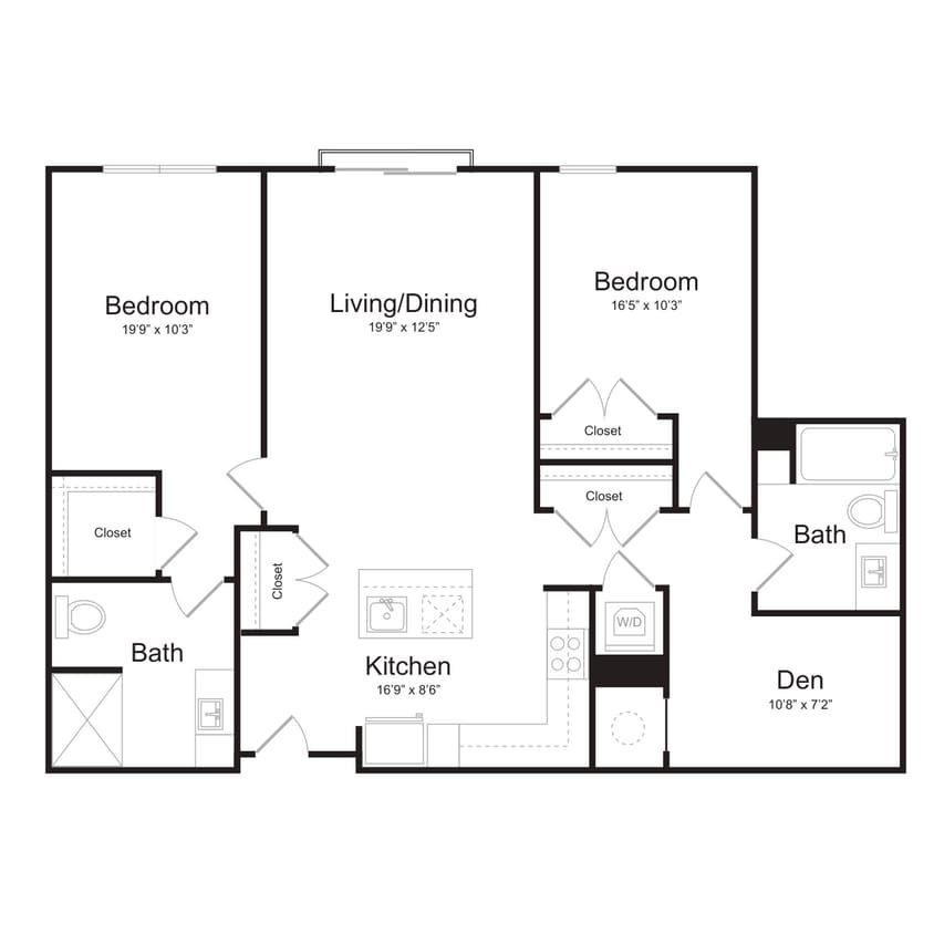 Floor Plan - Two Bedroom/Two Bath (2K-J-A) Den
